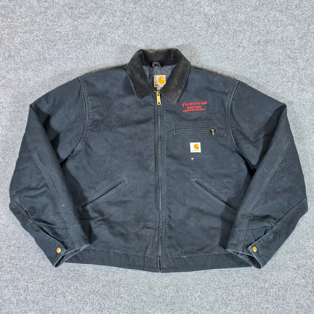 Vintage USA Union Carhartt J001 BLK Blanket Lined Detroit Jacket Black Men Large